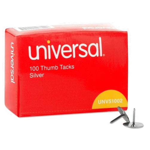 Universal Thumb Tacks, Steel, Silver, 0.31