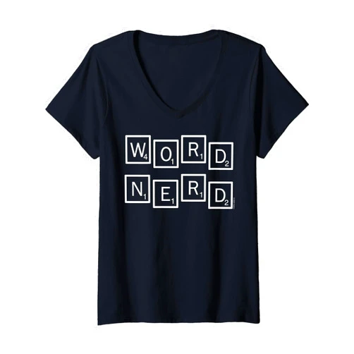 Scrabble Womens Scrabble Word Nerd Tiles V-Neck T-Shirt