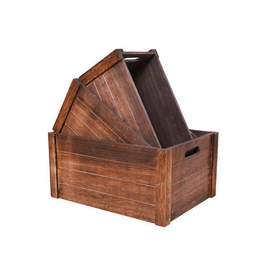 SENRYEE Farmhouse Antique Black Wooden Crate for storage,Rustic Decorative Boxes,Set Of 3 Extra Large Nesting Wooden Storage Crates For display ,Handmade Natural Solid Wood Box (Rustic Black)