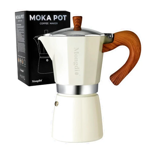 Mongdio Stovetop Espresso Maker Moka Pot, Cuban Coffee Maker Stove top coffee maker Moka Italian Espresso Greca Coffee Maker Brewer Percolator, 9 Espresso Cups, 15 oz - White