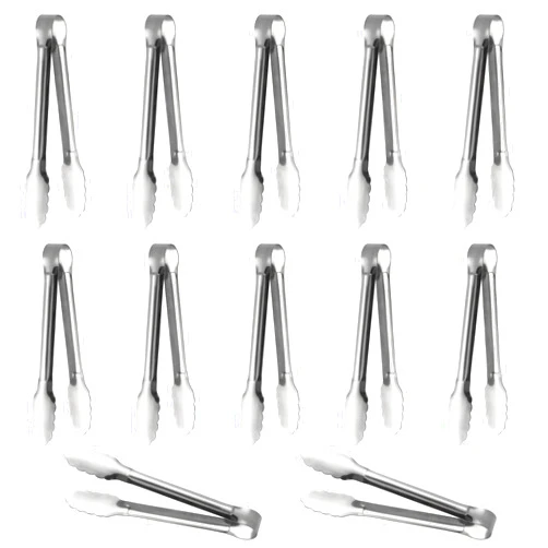 ACAUTO Serving Tongs,Buffet Tongs, Stainless Steel Food Tong Serving Tong Small Serving Tongs Stainless Steel Mini Appetizer Tongs, Set of 6 (5 Inch(12 Pack) (silver)
