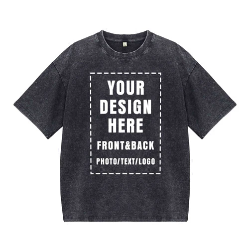 IUHGNEHS Custom Washed Oversized T-Shirt for Men & Women, Vintage Personalized Tee with Front & Back Print Add Your Photo Text Logo Multicolor