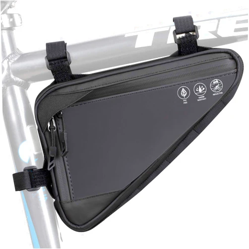 WOTOW Bike Frame Storage Bag, Water Resistant Reflective Bicycle Triangle Bag with Two Side Pockets, Strap-On Under Seat Tool Accessories Pouch for Mountain Road Bike Trip (1.5L)