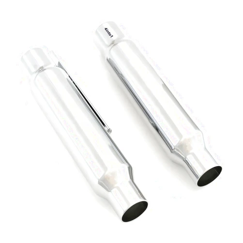 4into1 Set of 2 Chrome Shorty Mufflers Cafe Chopper Motorcycle - I.D 1.75