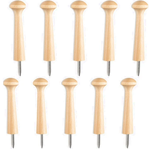 Jetec 10 Pieces Wooden Shaker Peg Screw-on Pegs 3.62 Inch Long Unfinished Wood Shaker Racks for Hanging Clothes Hats Towel and More DIY Paint Color (Wood Color)