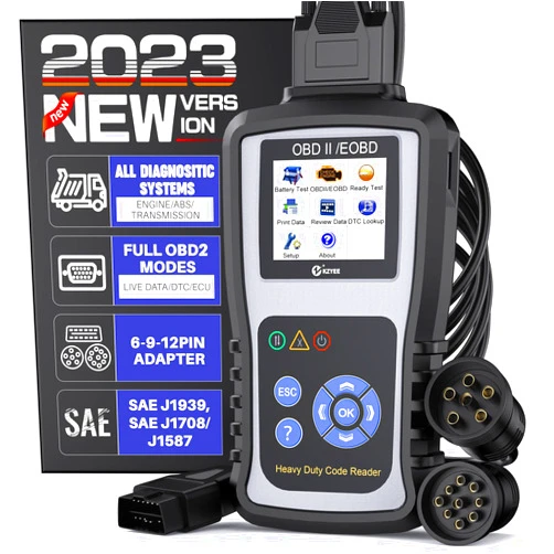 KZYEE KC601 Heavy Duty Scan Tool, Diesel Truck Diagnostic Scanner Transmission DPF Code Reader and Eraser with Live Data/ECU Info for J1587/J1708 J1939 Trucks