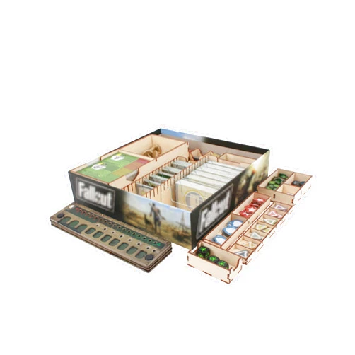 The Broken Token Game Organizer Compatible with Fallout - Wooden Game Organizing Box with Multiple Trays
