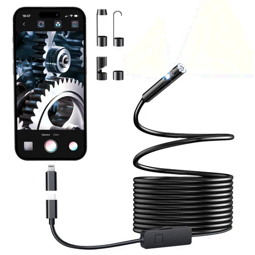 Elecshion [Dual-Lens] Endoscope Camera with Light, 1920P HD Borescope with 8+1 Adjustable LED Lights, IP67 Waterproof 16.5FT Semi-Rigid Snake Cord Inspection Camera for iPhone, iPad and Android Phone (Type C)