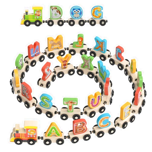 Ancistro Wooden Alphabet Train Toys Spelling Tool Preschool Toddlers Montessori Educational Game Letter Car Magnetic for Kids Boys Girls 2 3 4 5 Years