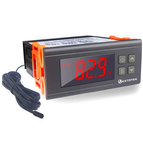 KETOTEK Digital Temperature Controller AC110V 10A Fahrenheit Thermostat with 2m Waterproof Sensor 2 Relays Heating Cooling Incubator