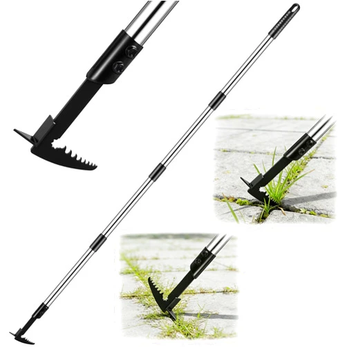 MUDEREK Crack Weeder - Manganese Steel Manual Crevice Weeding Tool, Adjustable Long Handle Weed Grabber Remover, L-Shaped Manual Weeder Puller, Sturdy Crevice Weeding Tool for Sidewalk Garden Patio Lawn