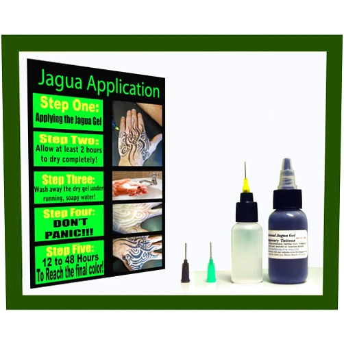 FRESH-JAGUA Jagua Tattoo Ink Gel 1oz (29.5ml) ***Top Grade Professional Made in U.s.a + Applicator Bottle and 3 of the Most Used Applicator Needle Cones