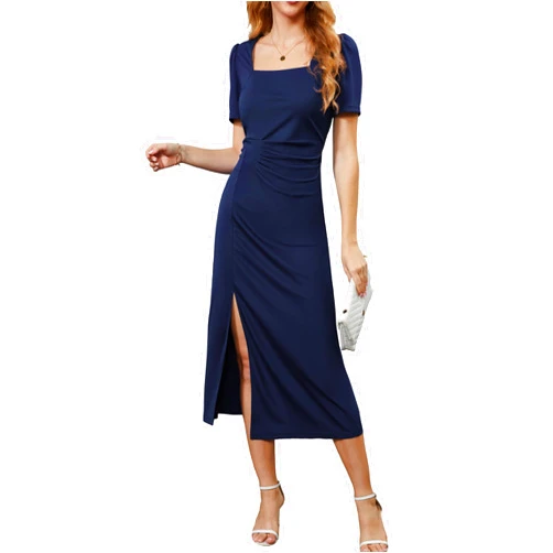VIISHOW Women 2024 Summer Square Neck Slim Fit Night Out Dress Casual Ruched Bodycon Party Club Cocktail Dress