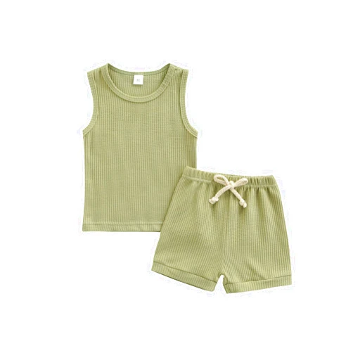 NANYKNIGHTY Infant Baby Girl Boy Summer Clothes Ribbed Outfit Solid Sleeveless Top Elastic Pants Short Set 2Pcs