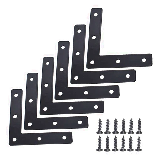 NFZUNW 20 Pcs Black Flat Corner Brace Brackets,80mmx80mm Metal Right Angle Corner Brace L Shaped Brackets,Mending Plate Bracket with Screws