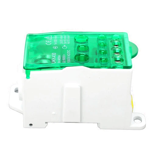Hamwesh Terminal Block Junction Box, Fireproof High Temperature 400A 690V Brass Connector DIN Rail Distribution Box, Universal Power Junction with Multi Wire Outlet for Distribution (Green)