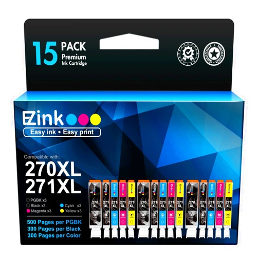 E-Z Ink (TM Compatible Ink Cartridge Replacement for Canon PGI-270XL CLI-271XL PGI 270 XL CLI 271 XL to use with MG6821 TS5020 TS9020 (3 Large Black,3 Small Black,3 Cyan,3 Magenta,3 Yellow) 15 Pack