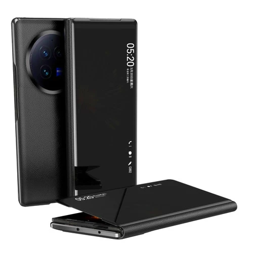 LVSHAN Smartphone Flip Cases Compatible with Vivo X Fold 3 Case View Clear Smart Window, Phone Case Luxury Flip Slim Mirror Hard PC Leather View Clear Smart Window Compatible with Vivo X Fold 3 Cover All-Inc