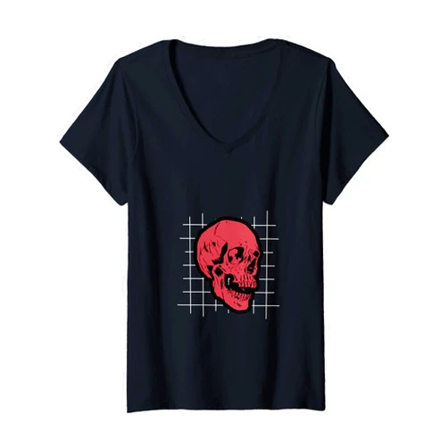 Japan lover streetart design Womens Japanese Aesthetic Skull V-Neck T-Shirt