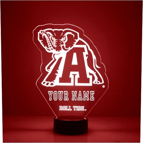 Mirror Magic Store University of Alabama, Crimson Tide, Big Al Mascot Custom LED Name Sign with Remote, Light Up Name Sign, Personalized Name Night Light, Customized, Made in the USA, Clear Acrylic, 16 Colors/4 Modes