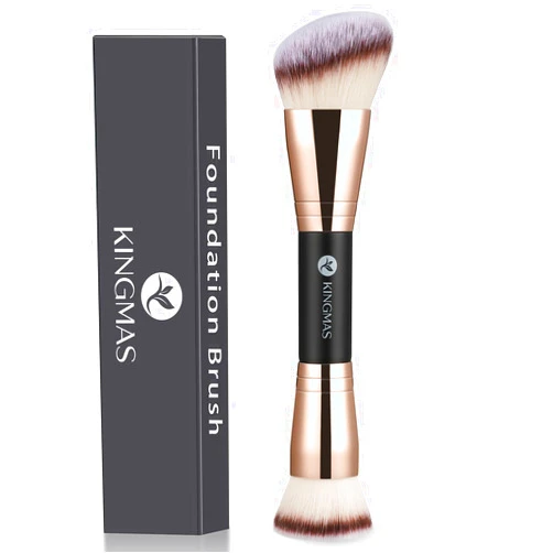 KINGMAS Foundation Makeup Brush, Premium Kabuki Brush, Double-Ended Contour Brush (Flat/Angled Round Top) for Blending Liquid Powder Concealer Cream Blush Makeup Brush