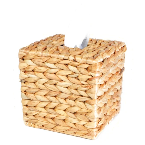 GUDAGUU Tissue Box Holder Square, Woven Napkin Box Tissue Cover,Bathroom Vanity Desks Office Boho Decorative Hand-made Facial Paper Case Organizer (Square)