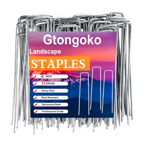 Gtongoko 500 Pack Galvanized Landscape Staples Garden Stakes Plant Cover Stakes 6 Inch 11 Gauge SOD Staples Fence Stakes Ground Stakes for Landscaping Securing Weed Barrier Fabric