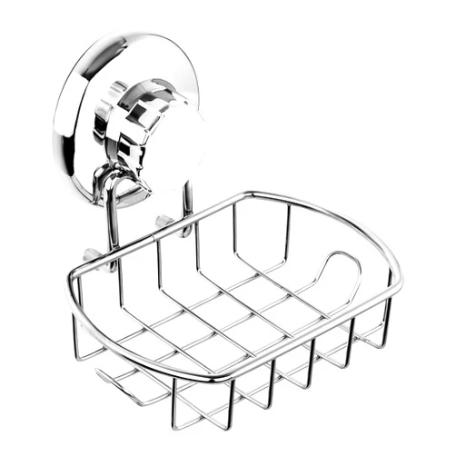 HASKO accessories Suction Soap Dish with Hooks | Powerful Vacuum Suction Cup Soap Holder | Soap Basket Sponge Holder for Bathroom & Kitchen (Polished Stainless Steel SS304)