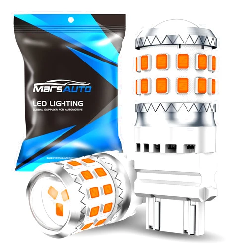Marsauto Upgraded 3156 3157 Amber Yellow LED Bulbs for Turn Signal Light Blinker Parking Marker DRL, 3056 3457A 4057 4157 Replacement with Projector 500% Brighter 27-SMD Pack of 2