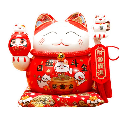 TXYXT Lucky Statue Cat Figurines Chinese Ceramic Lucky Statue Cat Piggy Bank Japanese Money Fortune Cat Gift Decorations for Store Company Opening (CQG65)