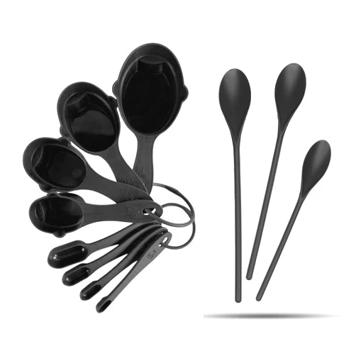 Crisp Black Kitchenware Duo - Measuring Cups & Mixing Spoons - Durable, Dishwasher Safe, Made in the USA