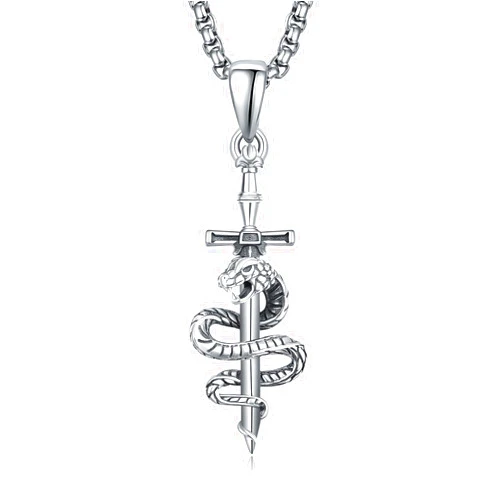 PRAYMOS Snake Necklace for Women Men 925 Sterling Silver Snake Cross Pendant Mens Necklace Vintage Gothic Punk Sword Necklace for Men Snake Jewelry Gifts …