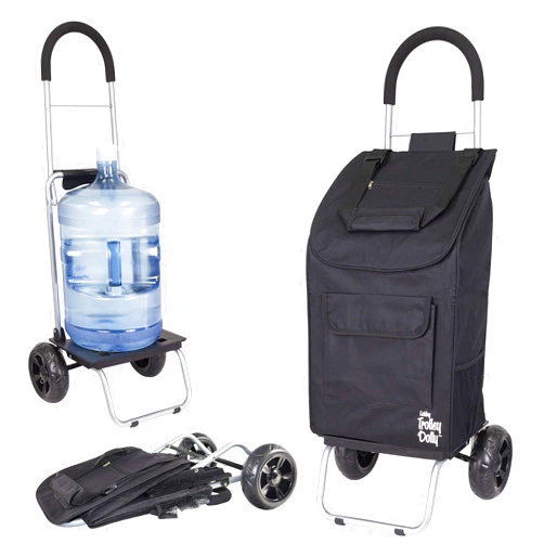 dbest products Trolley Dolly Black Foldable Shopping cart for Groceries with Wheels and Removable Bag and Rolling Personal Handtruck Standard