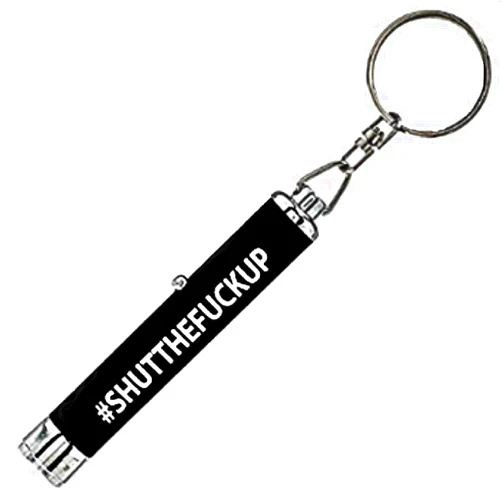 Vinylcation Shut The Fuck Up LED Keychain Light. Hilarious Projector Keyring Displays Humorous Command on Walls, Ceilings, Even Someone's Back. Causes Fits of Laughter & Stress Relief