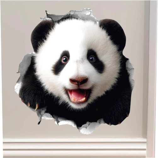 My Wonderful Walls Panda Hole Wall Decal – 3D Cute Animal Sticker – Peel & Stick Removable Vinyl Wall Decor