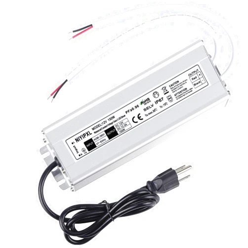 NIYIPXL LED Driver 150 Watts Waterproof IP67 Power Supply Transformer Adapter 85V-265V AC to 12V DC Low Voltage Output with 3-Prong Plug 3.3 Feet Cable for LED Light, Computer Project, Outdoor Light