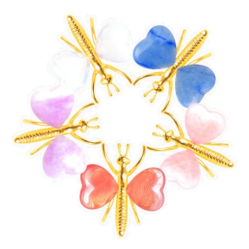 Xiacheng 5PCS Natural Heart Shaped Healing Crystals Stones Butterfly Decor, Home Desk Fairy Garden Decorations Reiki Energy Balancing Meditation Gift for Women (5PCS, Gold)