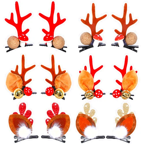 Whaline 6 Pairs Christmas Hair Clips Christmas Reindeer Hair Clips Reindeer Antlers Ears Barrettes Antlers Berries Bells Headdress Deer Horn Barrettes Gifts for Women Girls Christmas Party Headpiece