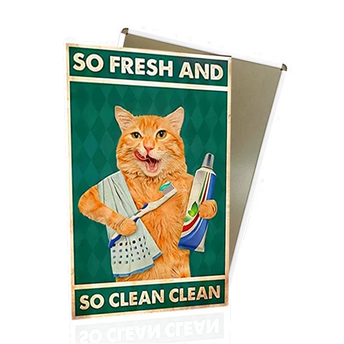Pautdeer Vintage Black Cat Signs, So Fresh And So Clean Clean Bathroom Cat Sign, Funny Cats Sign Wall Decor for Bathroom Retro Cat Metal Tin Sign, Cat Metal Poster Gift For Cat Lovers 8x12″