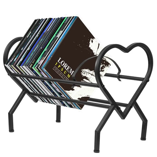 AUHOKY Vinyl Record Storage Record Holder, New Heart Shape LP Storage Metal Display Stand, Book Album Storage Magazine Office Files Organizer Shelf, Holds up to 90-110 LPs (Style A)