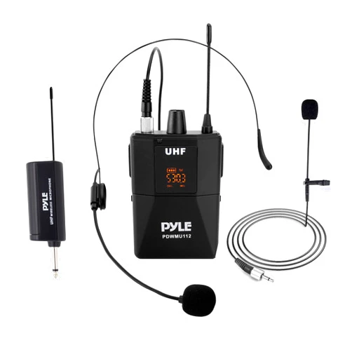 Pyle UHF Wireless Microphone System Kit - Portable Professional Cordless Microphone Set with Headset, Lavalier, Beltpack Transmitter, Receiver - Karaoke & Conference