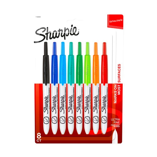 SHARPIE Retractable Permanent Markers, Ultra Fine Point, Assorted Colors, 8 Count