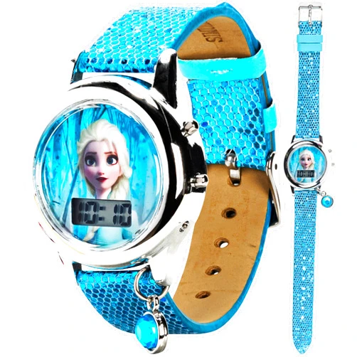 Accutime Disney Frozen 2 Elsa & Anna Kids Digital Watch with Glitter Strap and Stone Charm, Interactive LED Light Show, Easy-Read LCD Screen, Fits Wrists 5.5