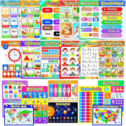 Outus Educational Preschool Posters Learning Poster for Toddler Kid Kindergarten Classroom Learning Decoration, Large 16 x 11 Inch Nursery Homeschool Playroom Teaching Poster (Assorted Style, 20 Pieces)