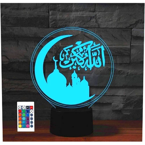 FXUSLGT 3D Islamic Muhammad Allah Remote Control Touch Night Light 16 Color Change LED Table Desk Lamp Home Decoration Toy Birthday Xmas for Muslims Gift