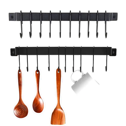 DREAMWENF Kitchen Wall Mounted Hanging Utensil Holder Rack with 10 S Hooks for Hanging Kitchen Utensils Set & Cookware, 16 inch, 2Pcs