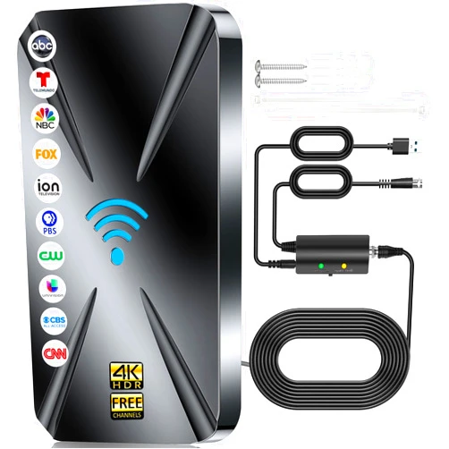 NewFoot 2025 Upgraded TV Antenna Indoor, 2200+ Miles Range Digital Antenna for Smart TV Indoor, HD Antenna for Local Channels with Amplifier, Outdoor Antenna Support 8K 4K 1080p All TVs -38FT Coax Cable