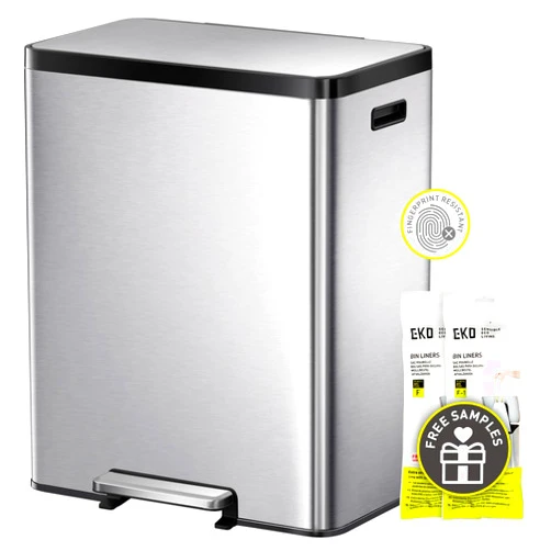 EKO EcoCasa II 36L+24L Dual Trash Can with Recycle Bin, Stainless Steel Garbage Can with Lid, Deodorizer Compartment, Odor-Proof and Fingerprint Resistant