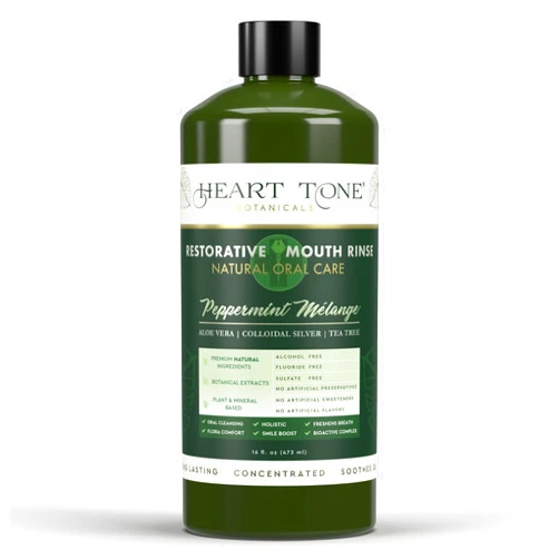Heart Tone Botanicals Nano Silver Mouthwash | All Natural | Adult Restorative Mouth Rinse | Aloe Vera, Colloidal Silver, & Tea Tree | Complete Oral Care & Fresh Breath | Fluoride, GMO, & Alcohol Free