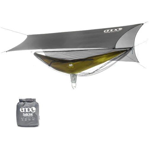 ENO SubLink Hammock System - Includes Sub6 Hammock, Helios Suspension System, Guardian SL Bug Net & ProFly SIL Rain Tarp - Set of Lightweight Essentials for Camping, or Hiking - Grey/Lichen